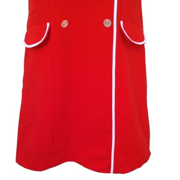 Vintage 60s-70s Uniform Dress Waitress Service -M(8) Knit Polyester Red White - Picture 3 of 10